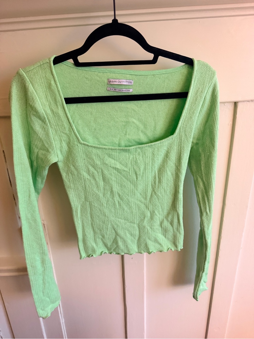 Urban Outfitters Mint Green Ribbed Square Neck Long Sleeve Top